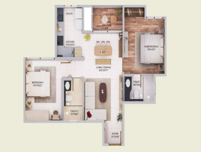 2 BHK floor plan — Purva Northern Lights