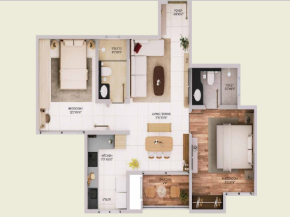 3 BHK floor plan — Purva Northern Lights